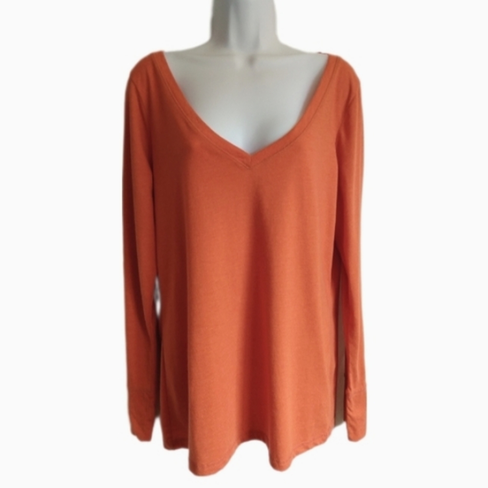 Mossimo Long Sleeve V-Neck Casual Tee, Orange XXL